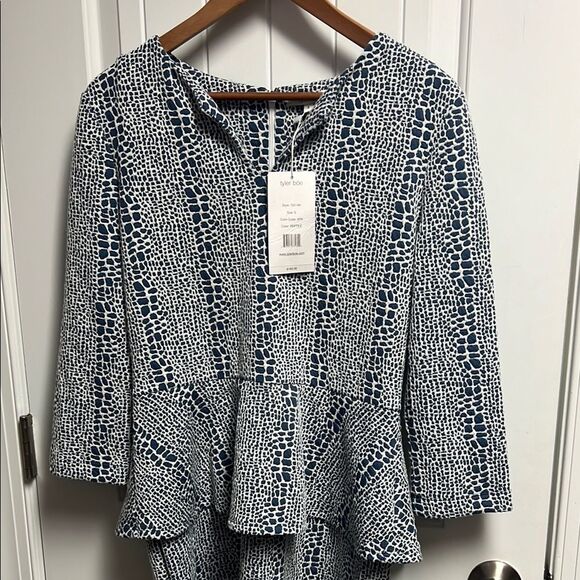 NWT TYLER BOE Women's Blue Reptile Print Long Sleeve Peplum Knit Dress Sz S - Picture 1 of 8